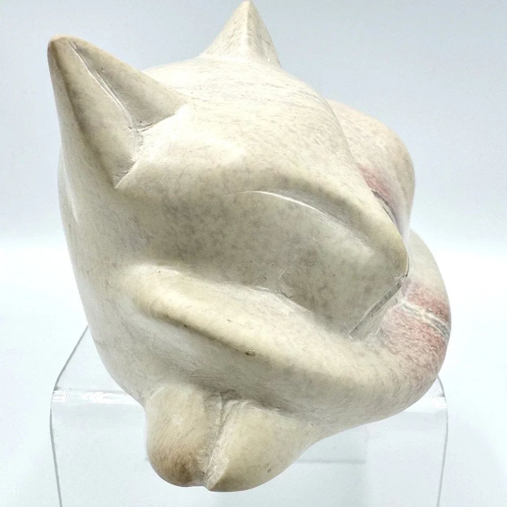 Hand Carved Soapstone Sleeping Cat Sculpture Ten Thousand Villages Kenya Decor